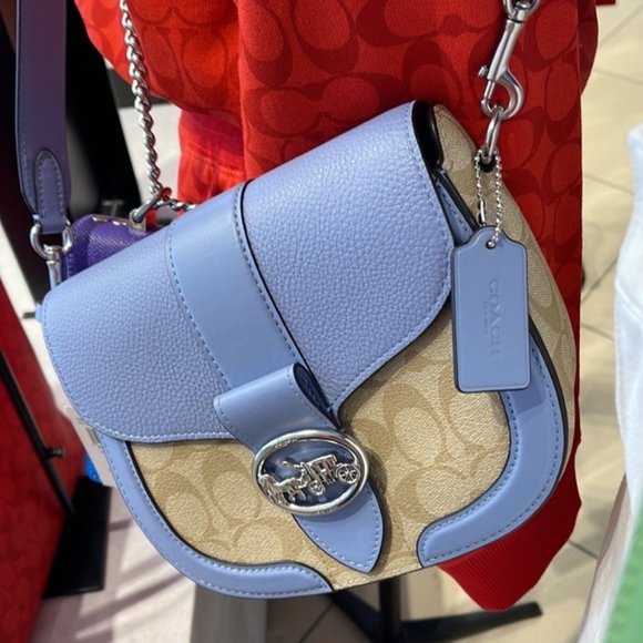 Coach Handbags - Coach Georgie Saddle Bag In Signature Canvas Light Khaki / Marble Blue